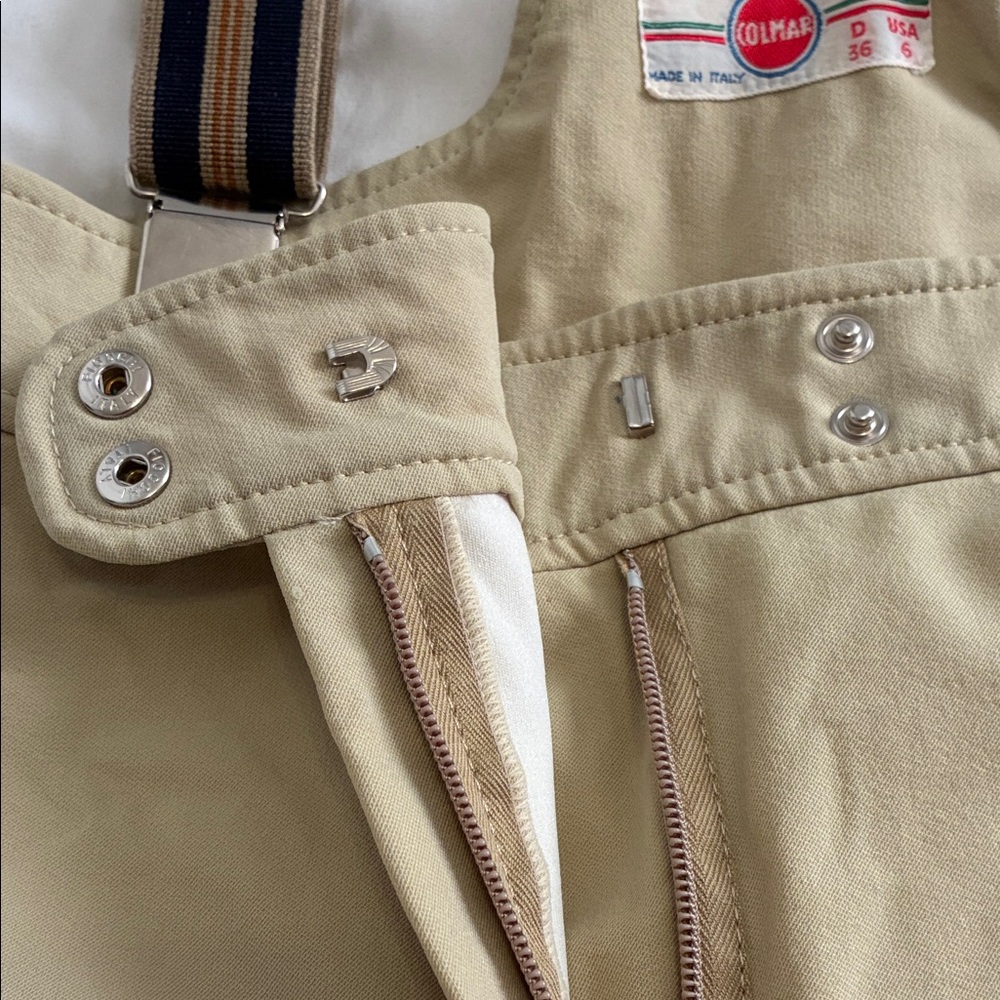 Vtg Colmar Women's Ski Pants Jumpsuits with Striped Suspenders Beige Size 6 - Picture 6 of 16